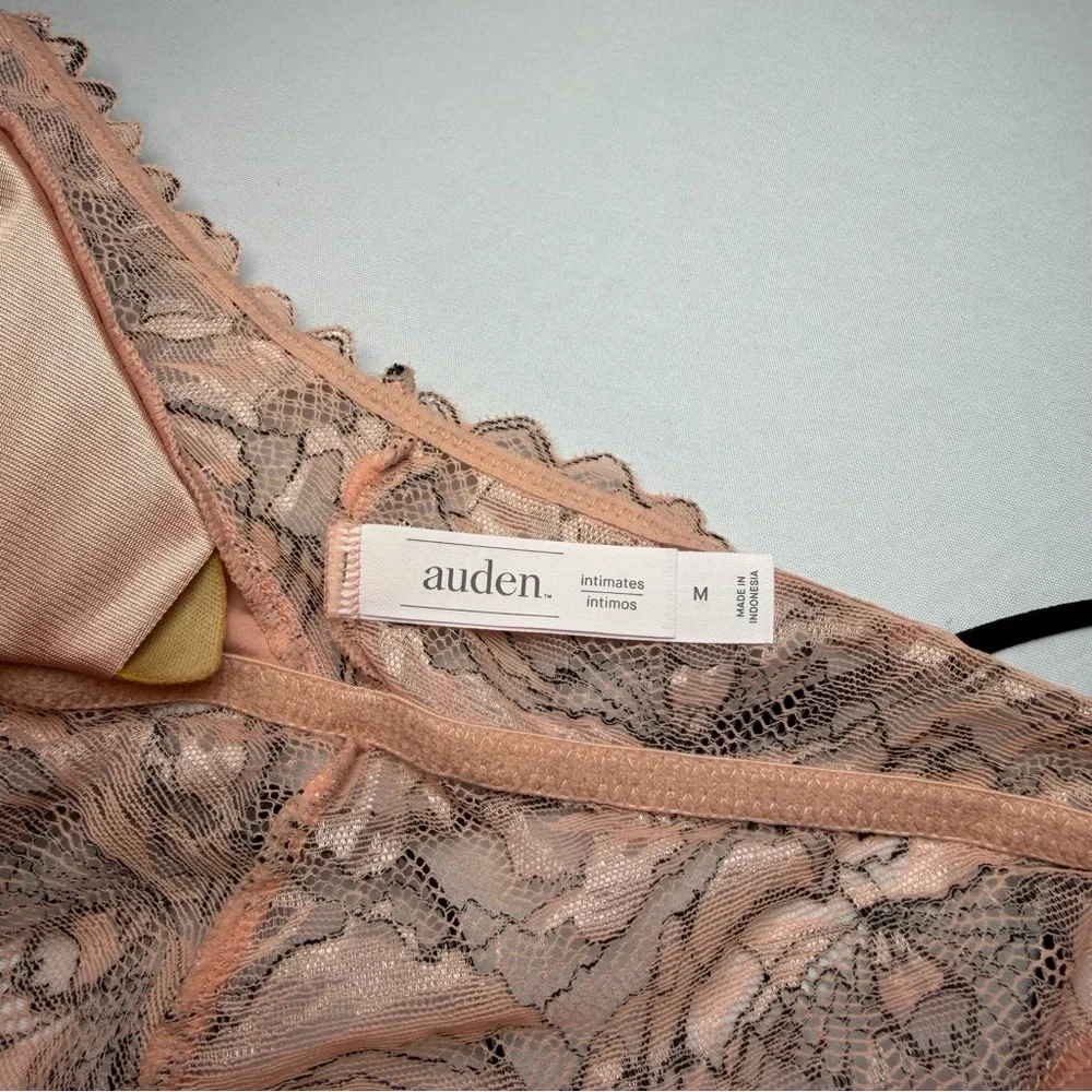Auden Blush Pink With Black Lace Trim Silky Babydoll‎ Lingerie Set In Medium